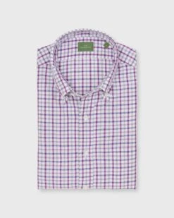 Button-Down Sport Shirt In Bone/Berry/Grey Tattersall Oxford