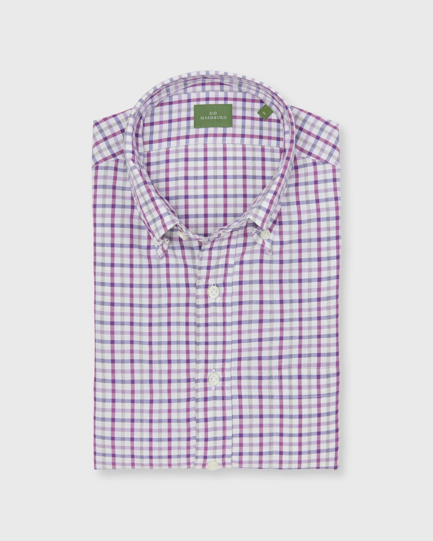 Button-Down Sport Shirt In Bone/Berry/Grey Tattersall Oxford 1 Button-Down Sport Shirt In Bone/Berry/Grey Tattersall Oxford