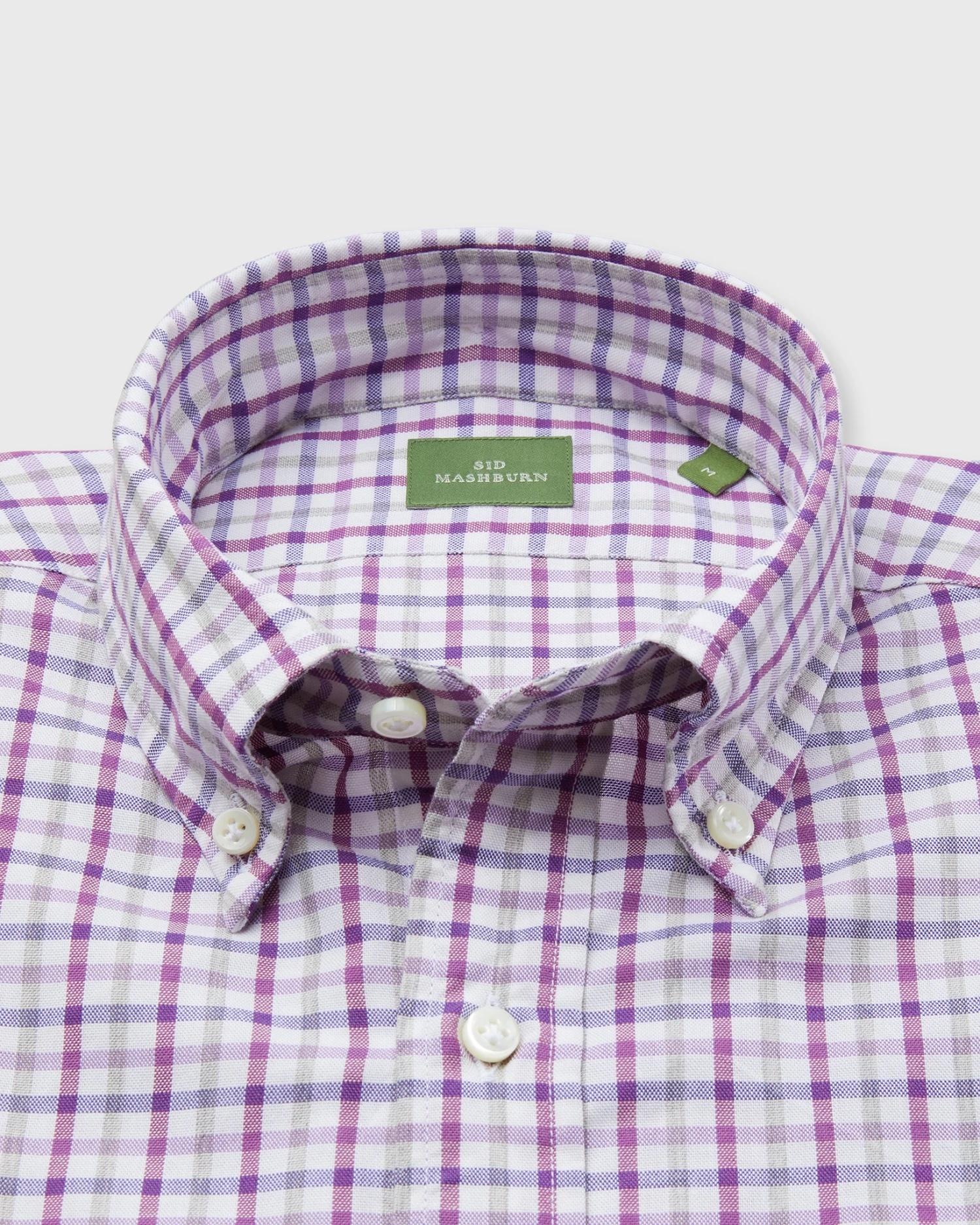 Button-Down Sport Shirt In Bone/Berry/Grey Tattersall Oxford 2 Button-Down Sport Shirt In Bone/Berry/Grey Tattersall Oxford - Image 2