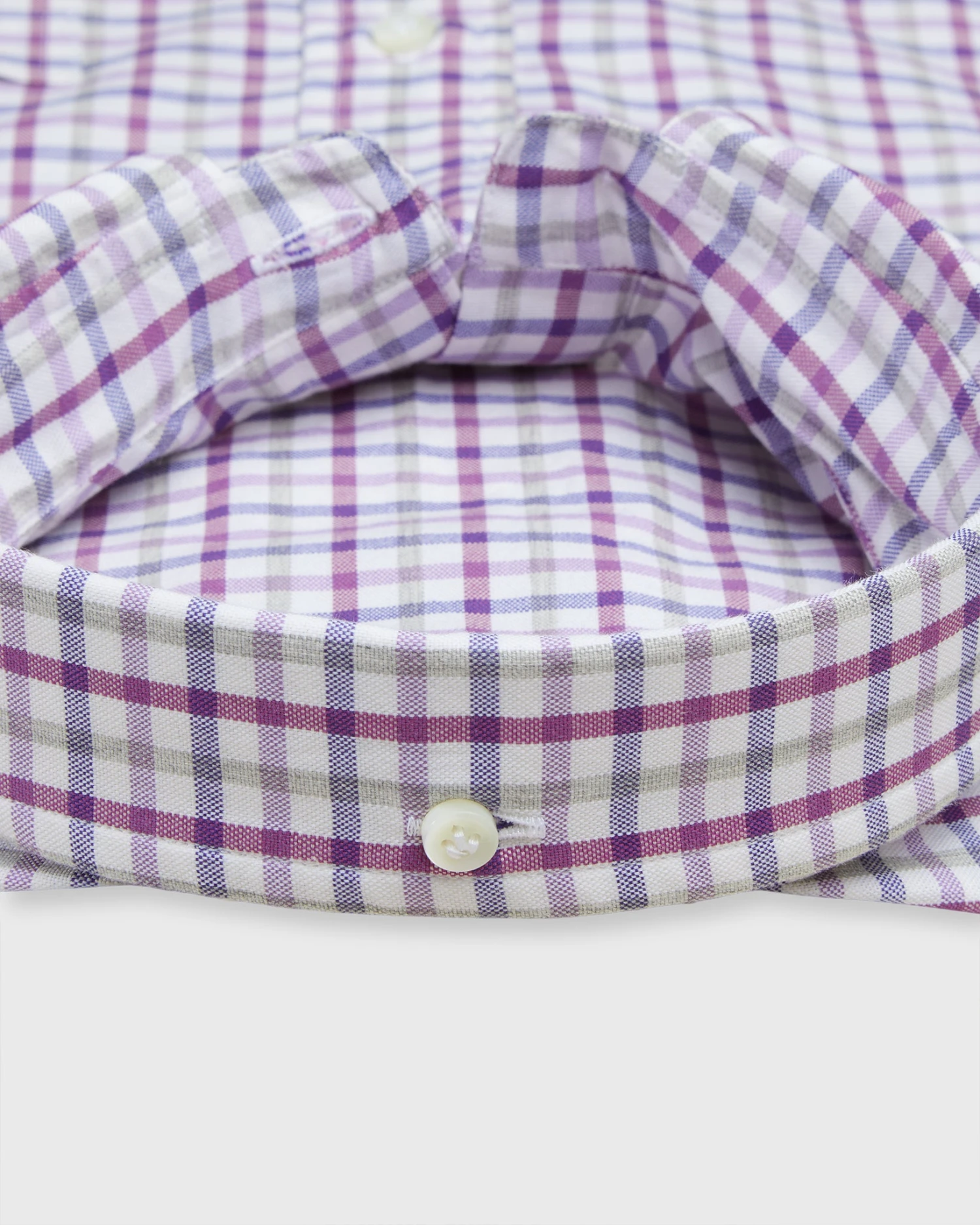 Button-Down Sport Shirt In Bone/Berry/Grey Tattersall Oxford 3 Button-Down Sport Shirt In Bone/Berry/Grey Tattersall Oxford - Image 3