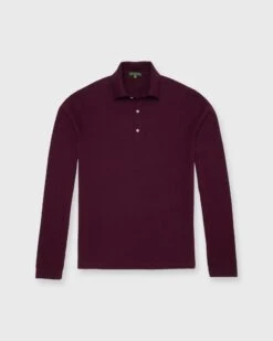 Long-Sleeved Rally Polo Sweater In Plum Cotton/Cashmere