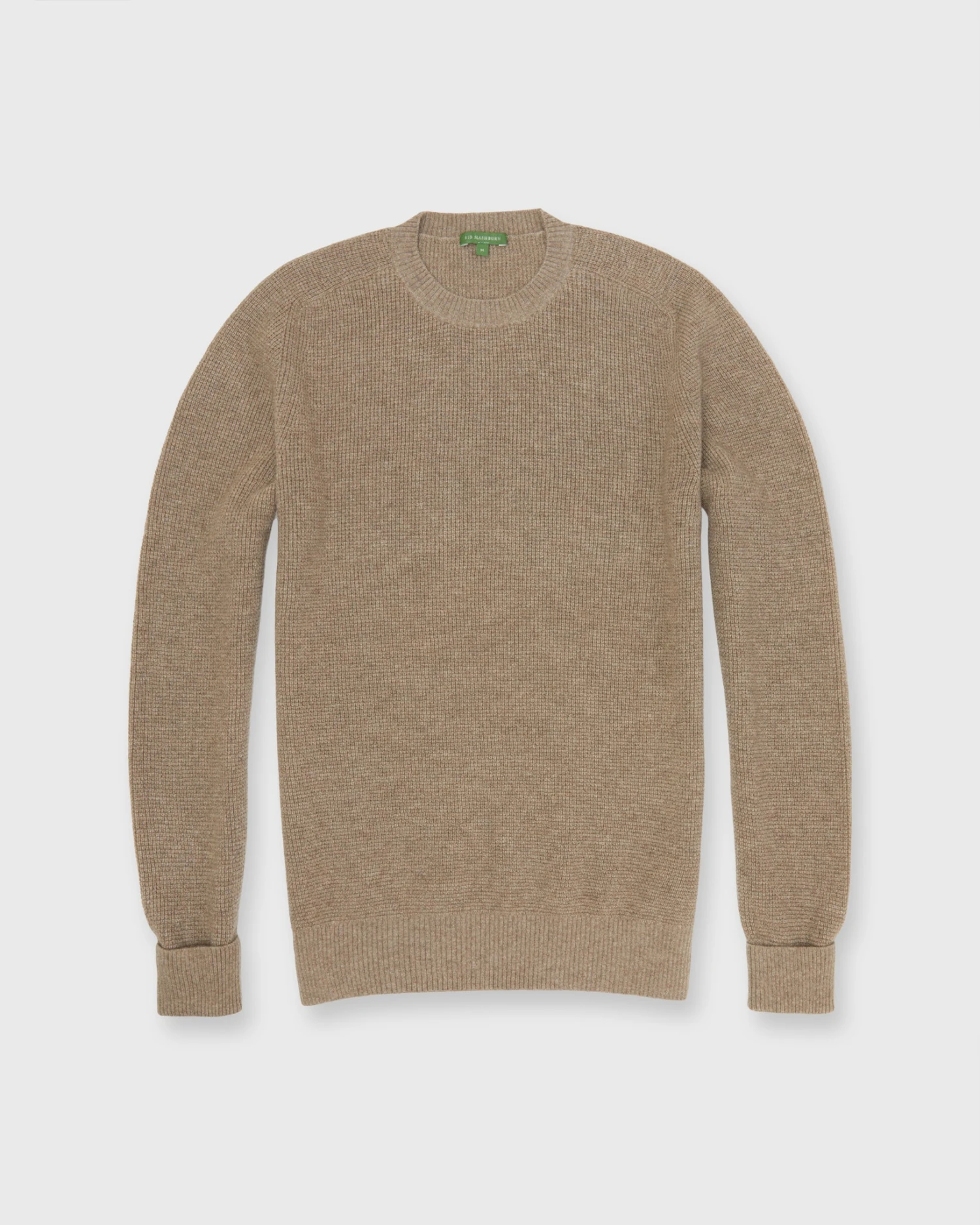 Thermal-Stitch Crewneck Sweater In Heather Taupe Cashmere 1 Thermal-Stitch Crewneck Sweater In Heather Taupe Cashmere