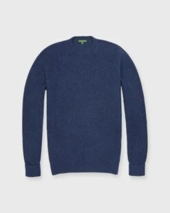 Thermal-Stitch Crewneck Sweater In Heather Denim Cashmere