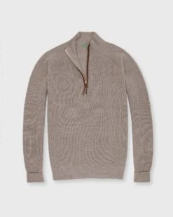 Half-Zip Shaker-Stitch Sweater In Heather Mink Extra Fine Merino