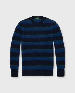 Crewneck Sweater In Cobalt/Green/Navy Stripe Brushed Alpaca/Wool Blend