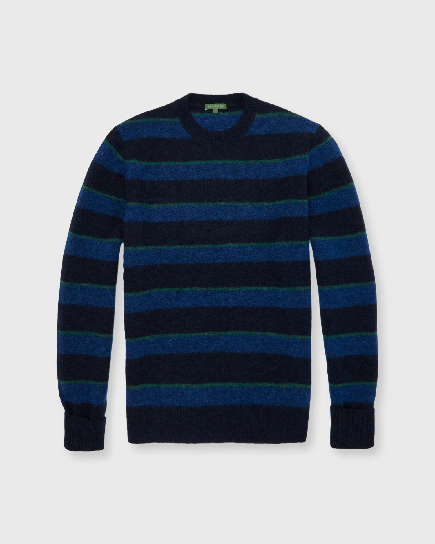 Crewneck Sweater In Cobalt/Green/Navy Stripe Brushed Alpaca/Wool Blend 1 Crewneck Sweater In Cobalt/Green/Navy Stripe Brushed Alpaca/Wool Blend