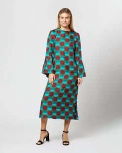 Flicker Dress In Sfere Grandi Verde Twill Silk
