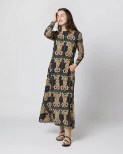 Drifter Dress In Tiger Tiles Black Jersey