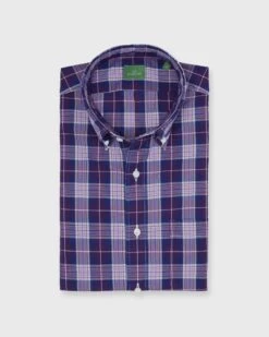 Button-Down Sport Shirt In Merlot/Lavender/Ochre Plaid Poplin