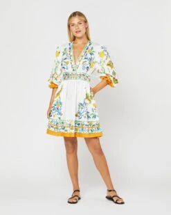 Margherita Dress In Borboni Placed Bianco Cotton Popeline Placée