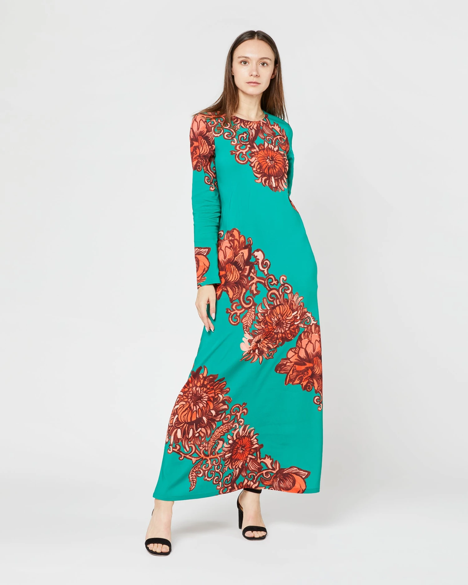 Long Sleeve Swing Dress In Anemone Ghirlanda Sablé 1 Long Sleeve Swing Dress In Anemone Ghirlanda Sablé