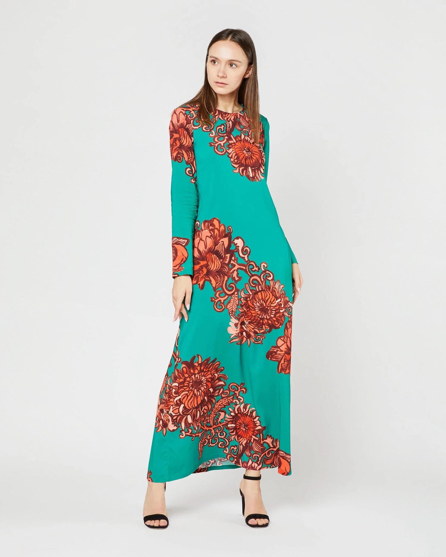 Long Sleeve Swing Dress In Anemone Ghirlanda Sablé 6 Long Sleeve Swing Dress In Anemone Ghirlanda Sablé - Image 6