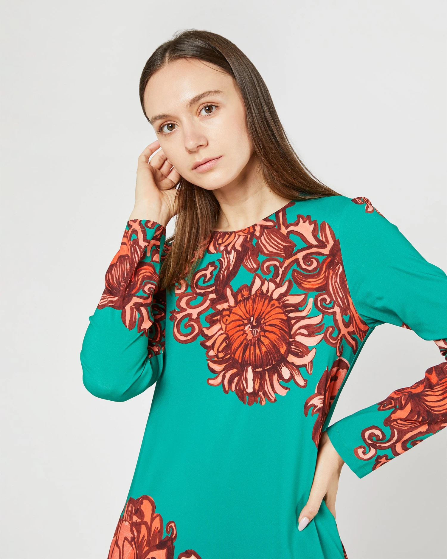 Long Sleeve Swing Dress In Anemone Ghirlanda Sablé 2 Long Sleeve Swing Dress In Anemone Ghirlanda Sablé - Image 2