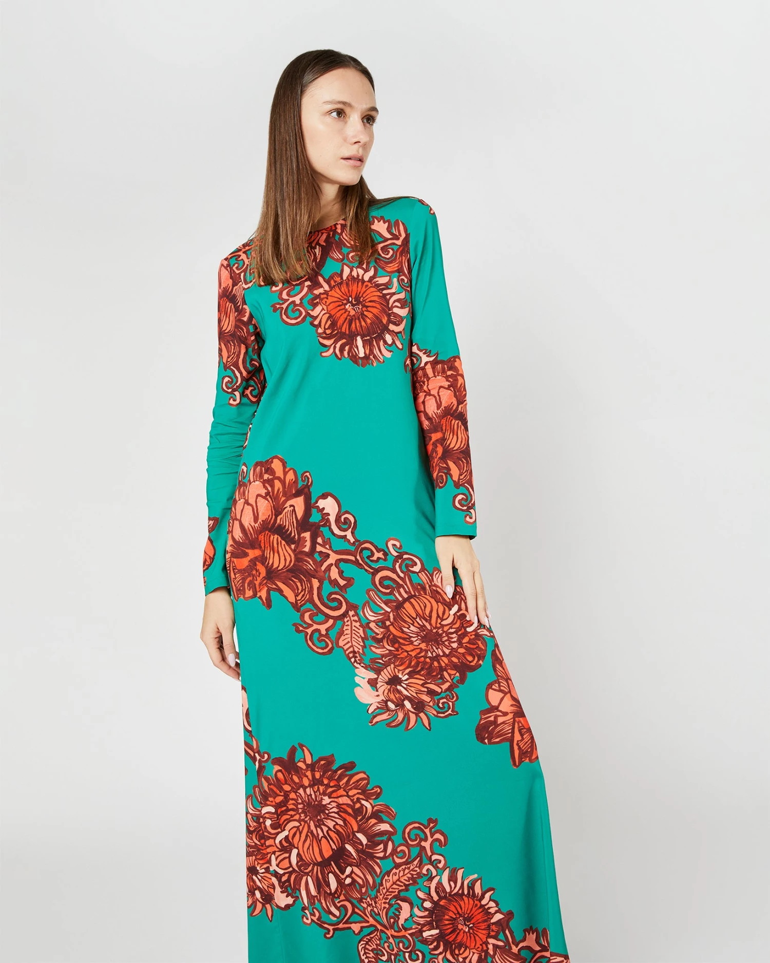 Long Sleeve Swing Dress In Anemone Ghirlanda Sablé 7 Long Sleeve Swing Dress In Anemone Ghirlanda Sablé - Image 7