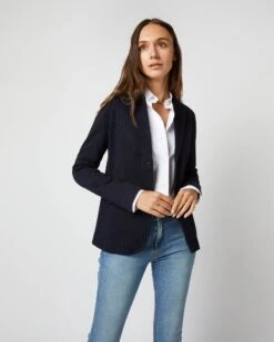 Parker Jacket In Navy Pinstripe Knit -HERNO || ULLA JOHNSON || A.P.C. Shop S71354 1892