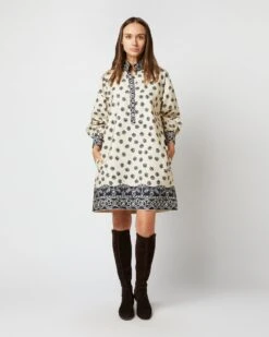 Anaya Popover Dress In Navy Bandana Print Poplin
