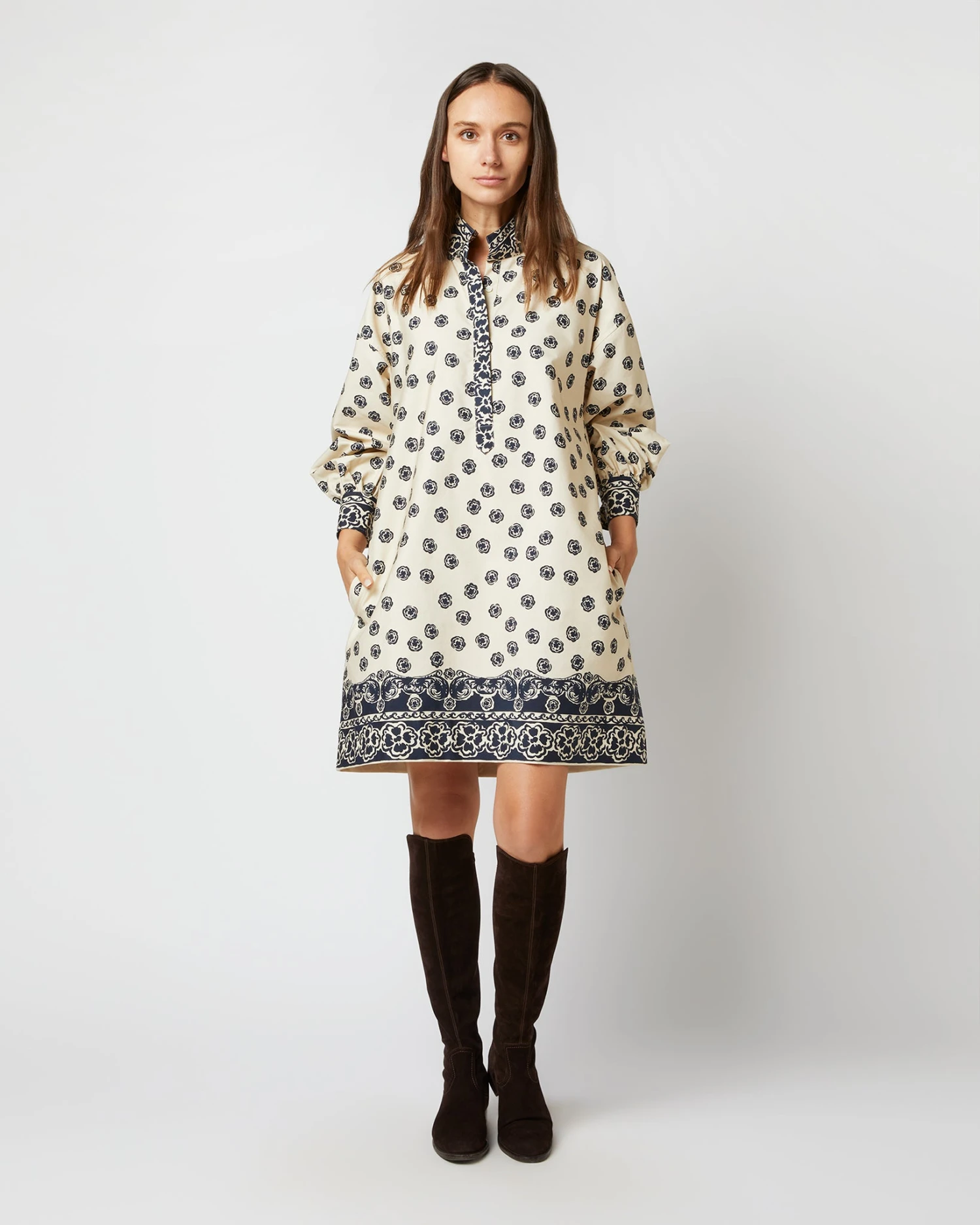 Anaya Popover Dress In Navy Bandana Print Poplin 1 Anaya Popover Dress In Navy Bandana Print Poplin