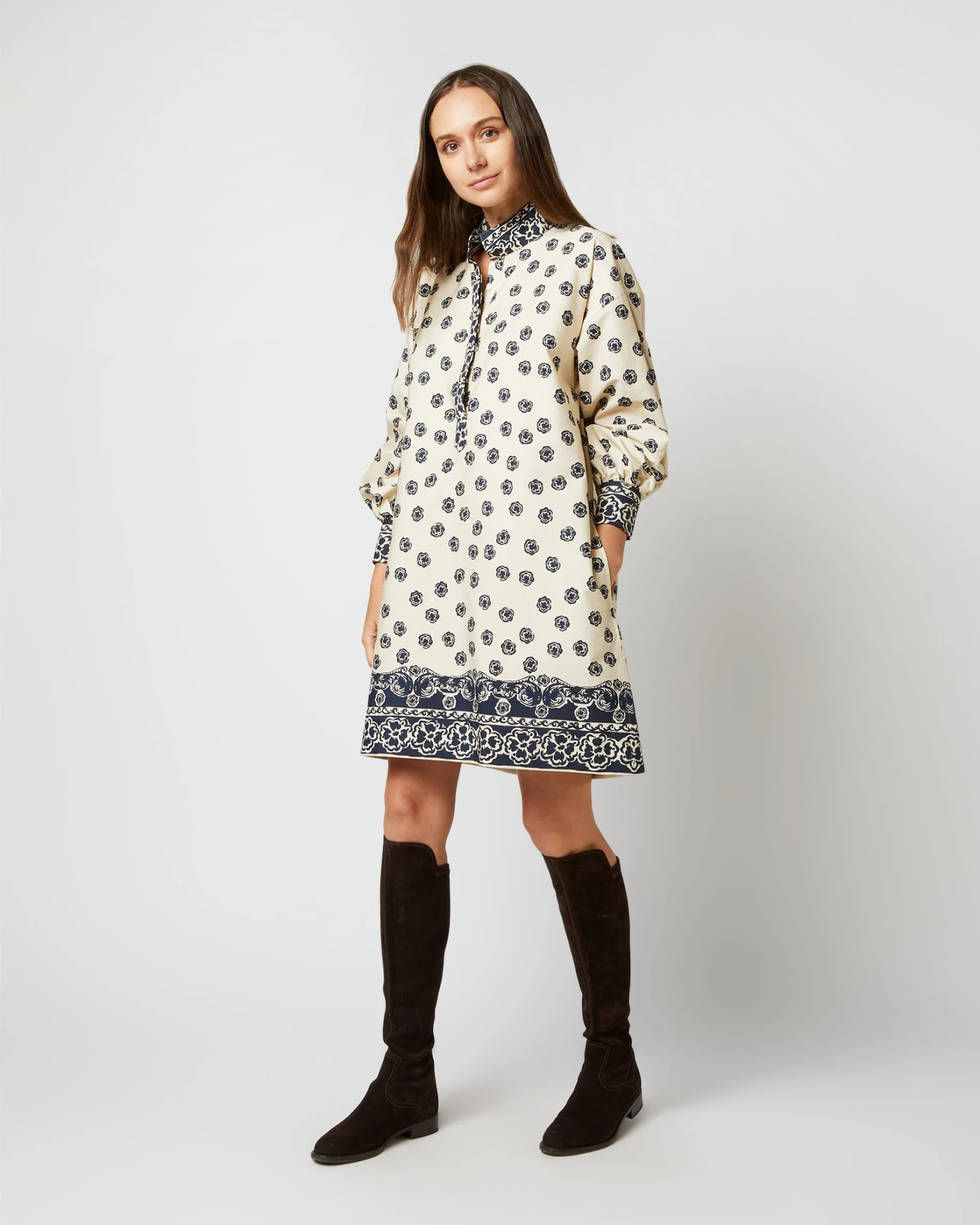 Anaya Popover Dress In Navy Bandana Print Poplin 3 Anaya Popover Dress In Navy Bandana Print Poplin - Image 3