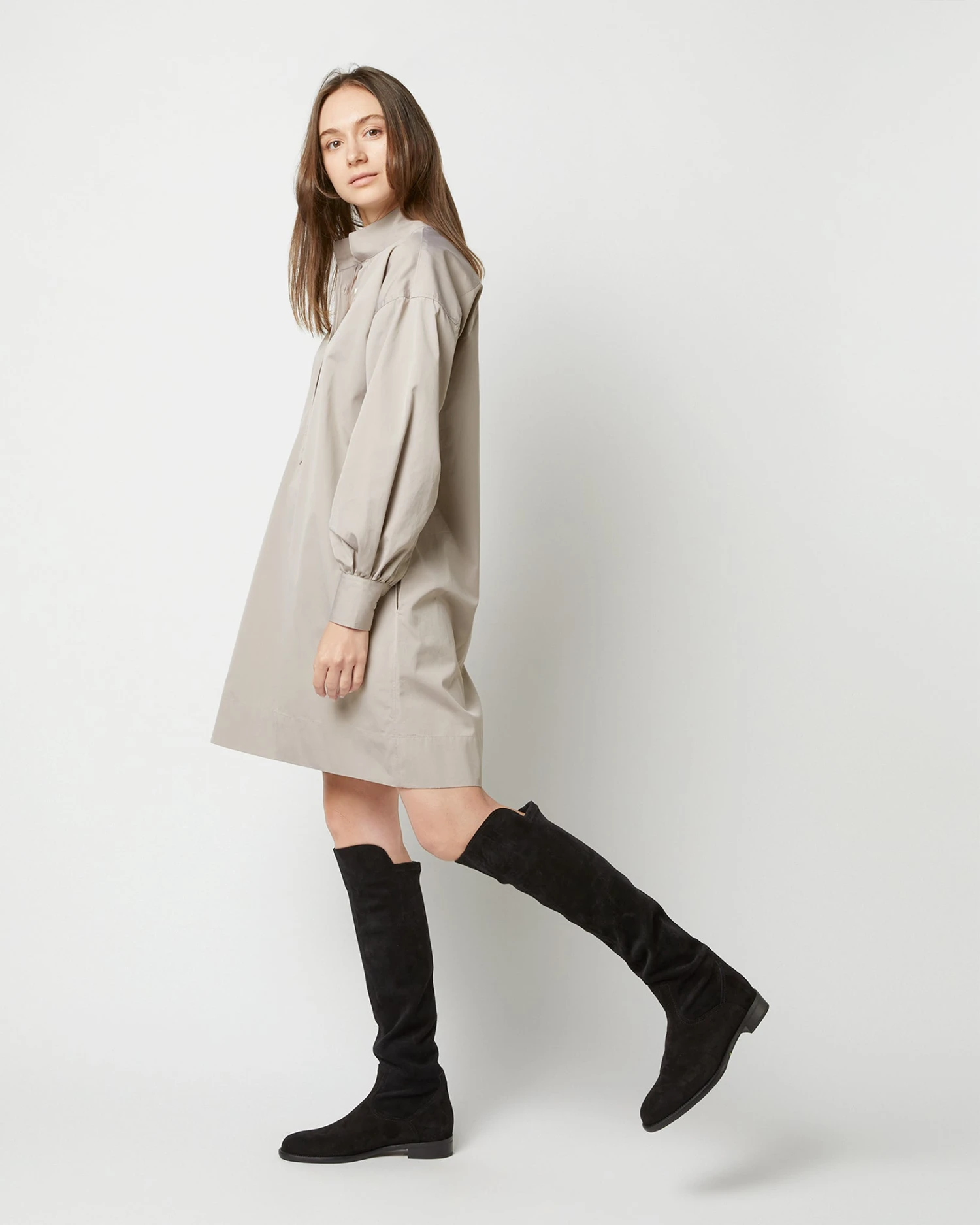 Anaya Popover Dress In Taupe Poplin 4 Anaya Popover Dress In Taupe Poplin - Image 4