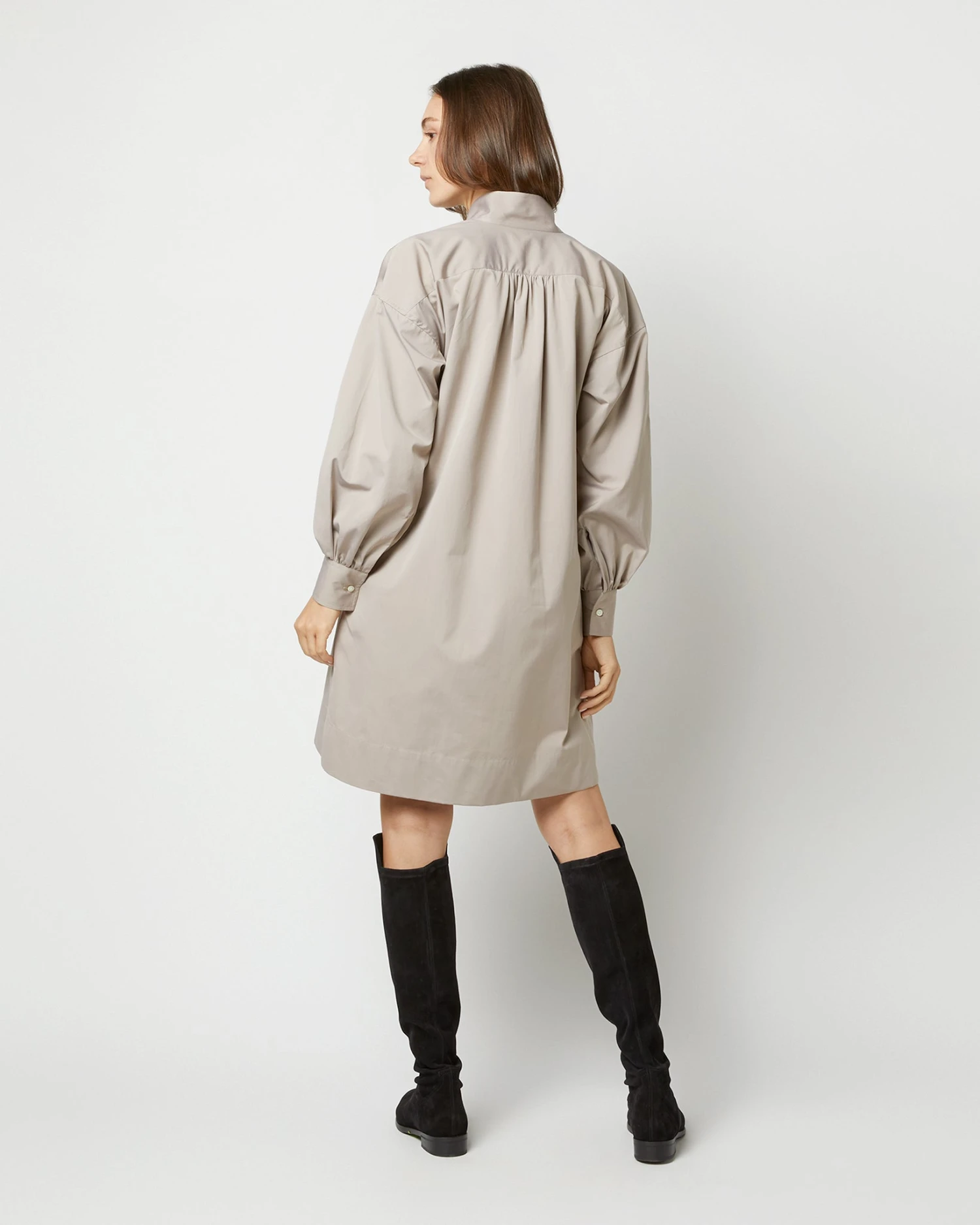 Anaya Popover Dress In Taupe Poplin 6 Anaya Popover Dress In Taupe Poplin - Image 6