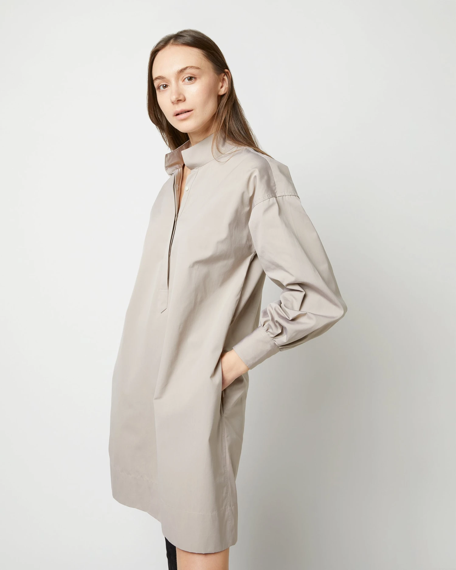 Anaya Popover Dress In Taupe Poplin 2 Anaya Popover Dress In Taupe Poplin - Image 2