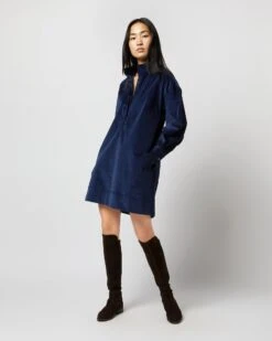 Anaya Popover Dress In Navy Stretch Cord