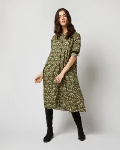 Long-Sleeved Gianna Dress In Hunter Multi Strawberry Thief Liberty Fabric -HERNO || ULLA JOHNSON || A.P.C. Shop S71392 344