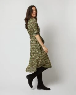 Long-Sleeved Gianna Dress In Hunter Multi Strawberry Thief Liberty Fabric -HERNO || ULLA JOHNSON || A.P.C. Shop S71392 419