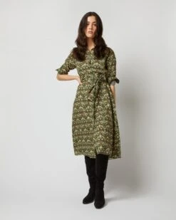 Long-Sleeved Gianna Dress In Hunter Multi Strawberry Thief Liberty Fabric -HERNO || ULLA JOHNSON || A.P.C. Shop S71392 432