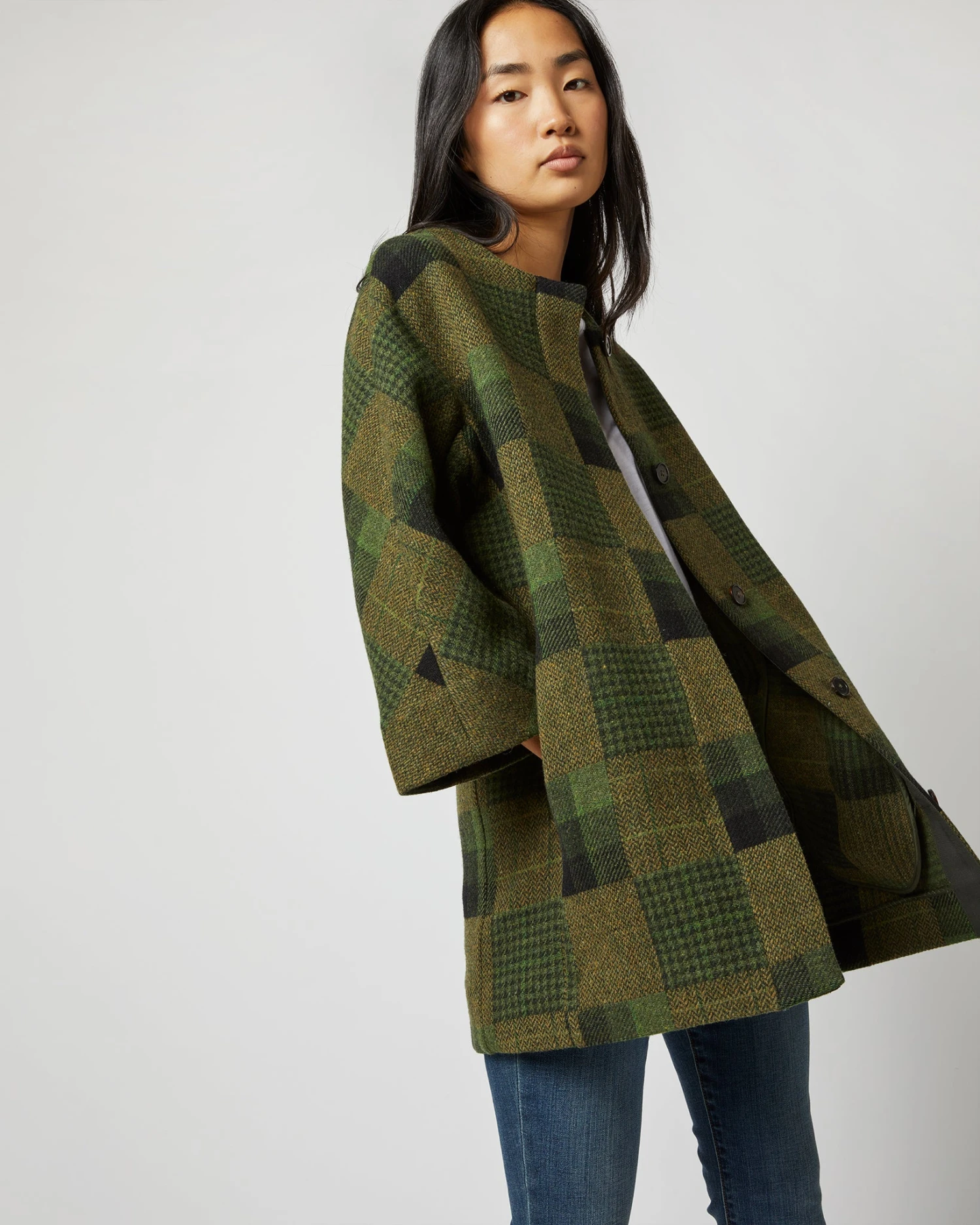 Eleanor Coat In Hunter Multi Patchwork Jacquard 3 Eleanor Coat In Hunter Multi Patchwork Jacquard - Image 3