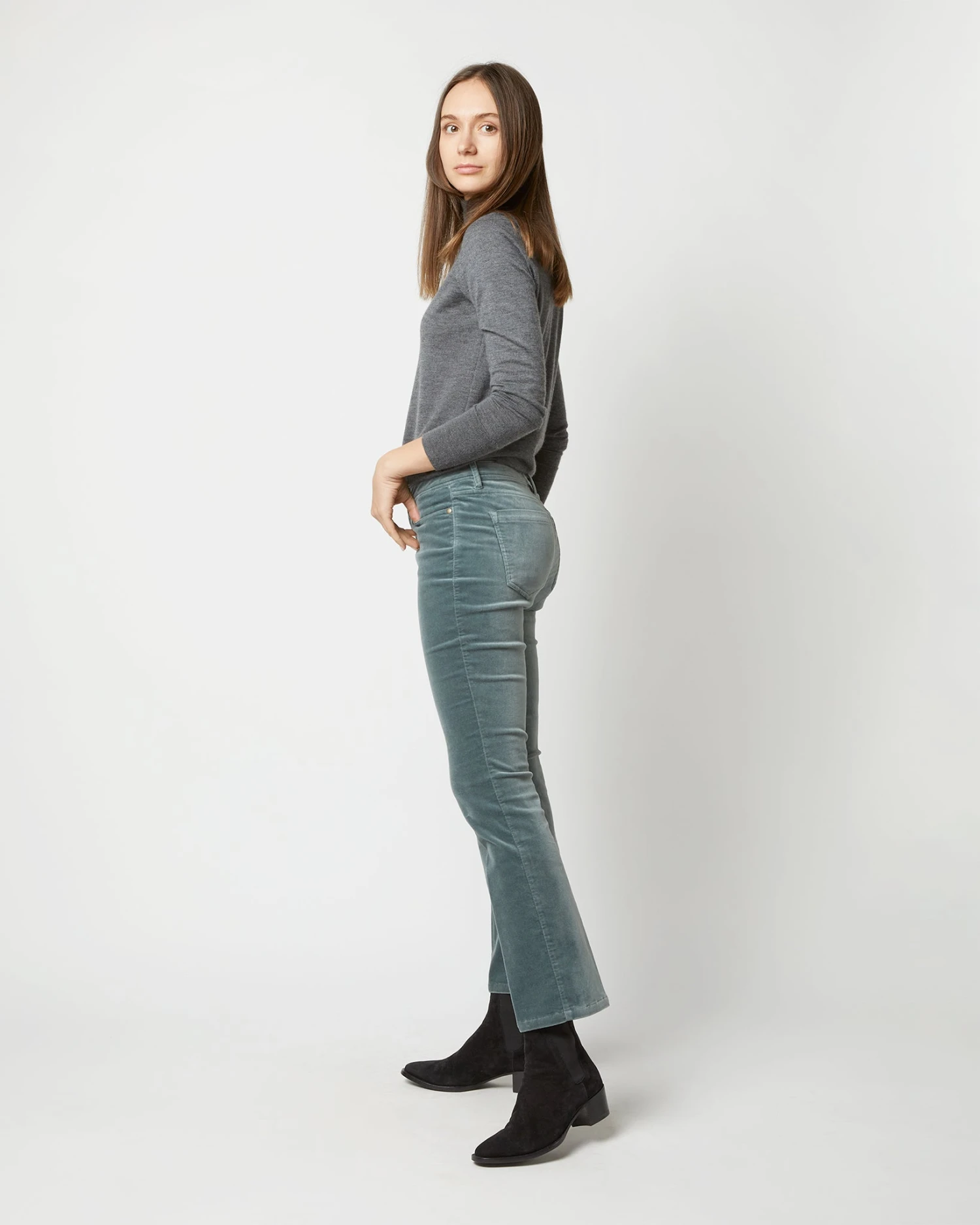 Flare Cropped 5-Pocket Jean In Lovat Stretch Velveteen 4 Flare Cropped 5-Pocket Jean In Lovat Stretch Velveteen - Image 4