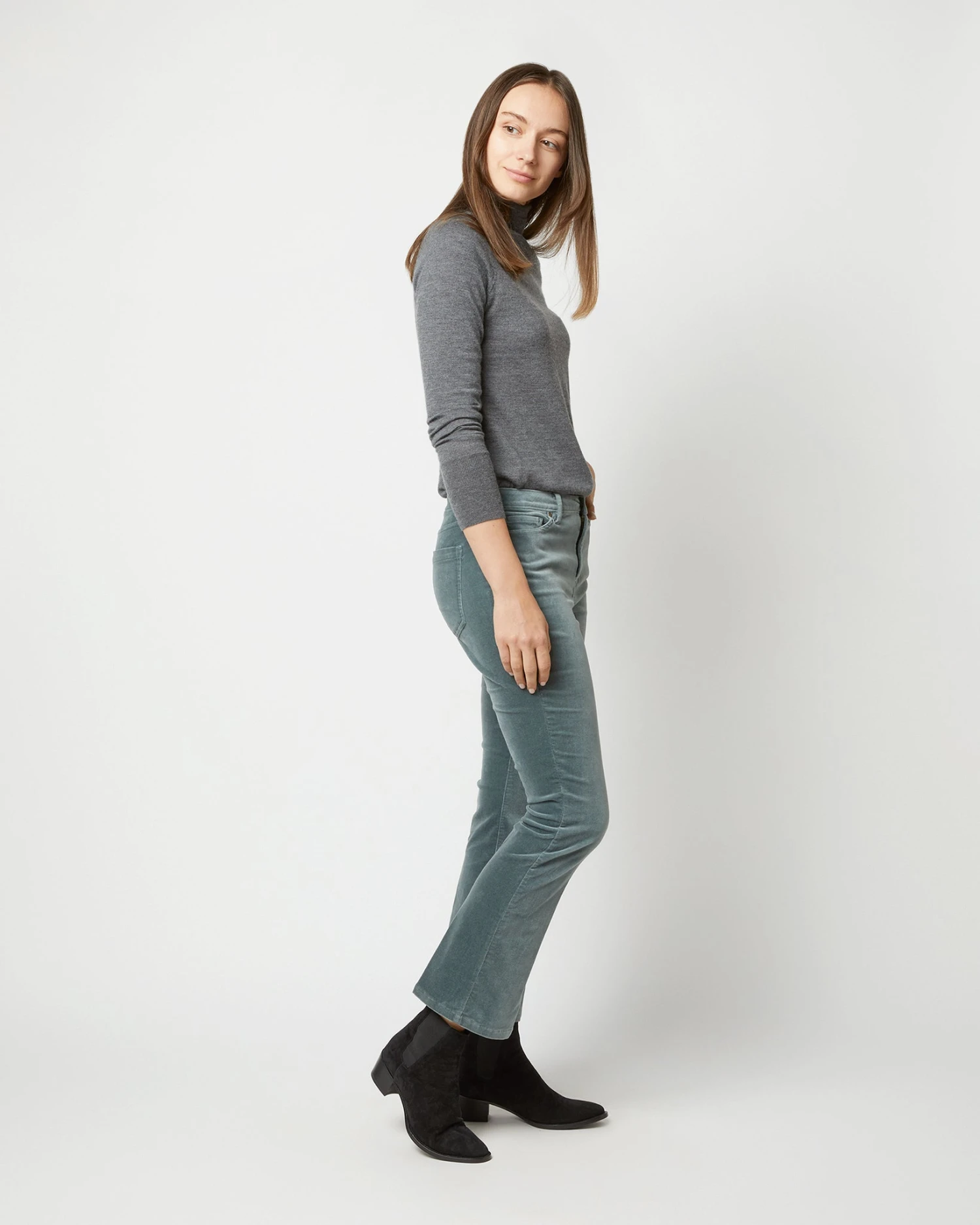 Flare Cropped 5-Pocket Jean In Lovat Stretch Velveteen 3 Flare Cropped 5-Pocket Jean In Lovat Stretch Velveteen - Image 3