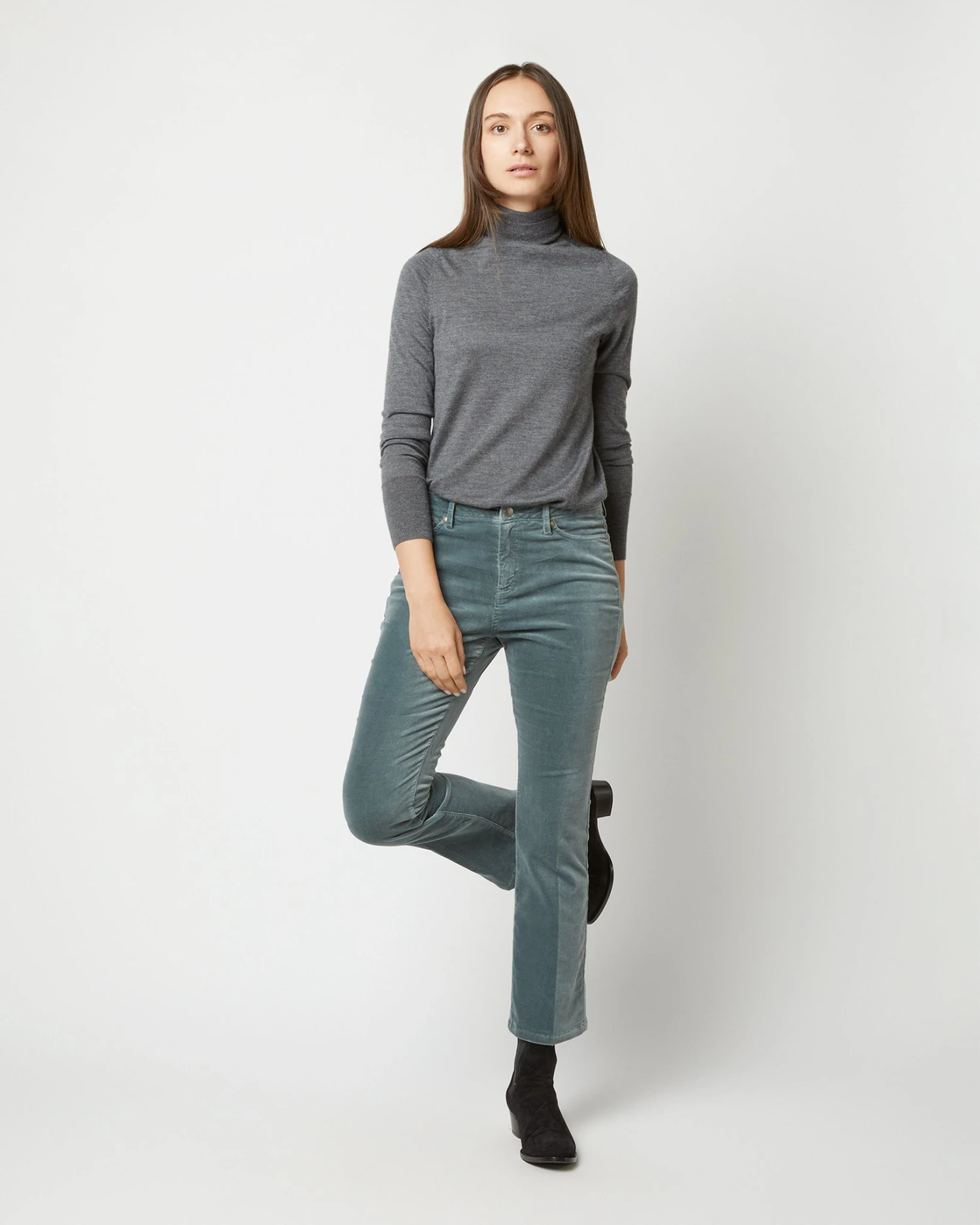 Flare Cropped 5-Pocket Jean In Lovat Stretch Velveteen 5 Flare Cropped 5-Pocket Jean In Lovat Stretch Velveteen - Image 5
