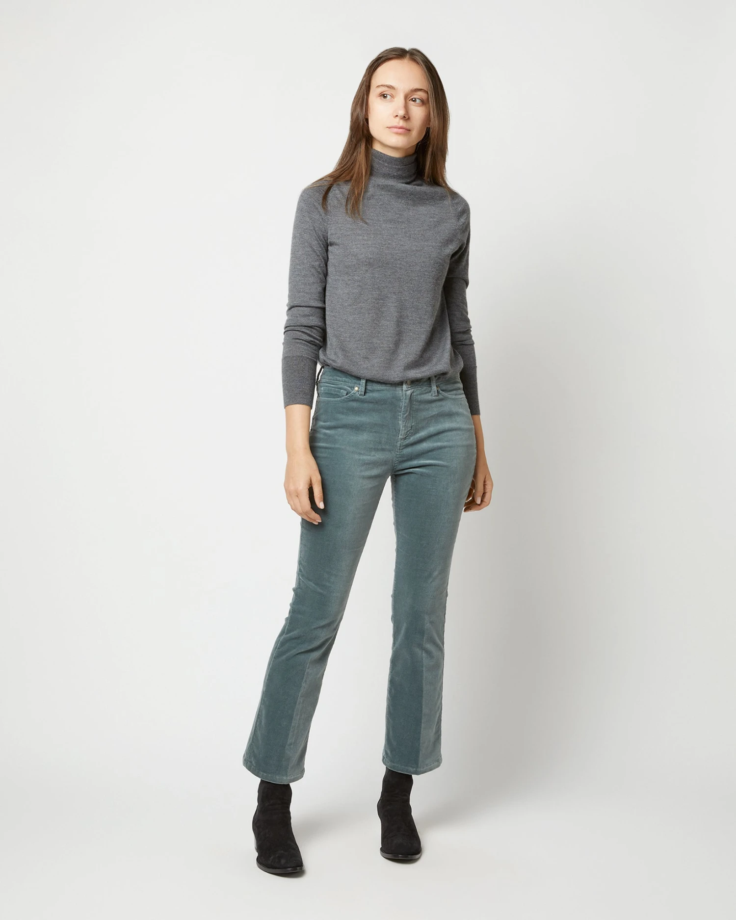 Flare Cropped 5-Pocket Jean In Lovat Stretch Velveteen 1 Flare Cropped 5-Pocket Jean In Lovat Stretch Velveteen