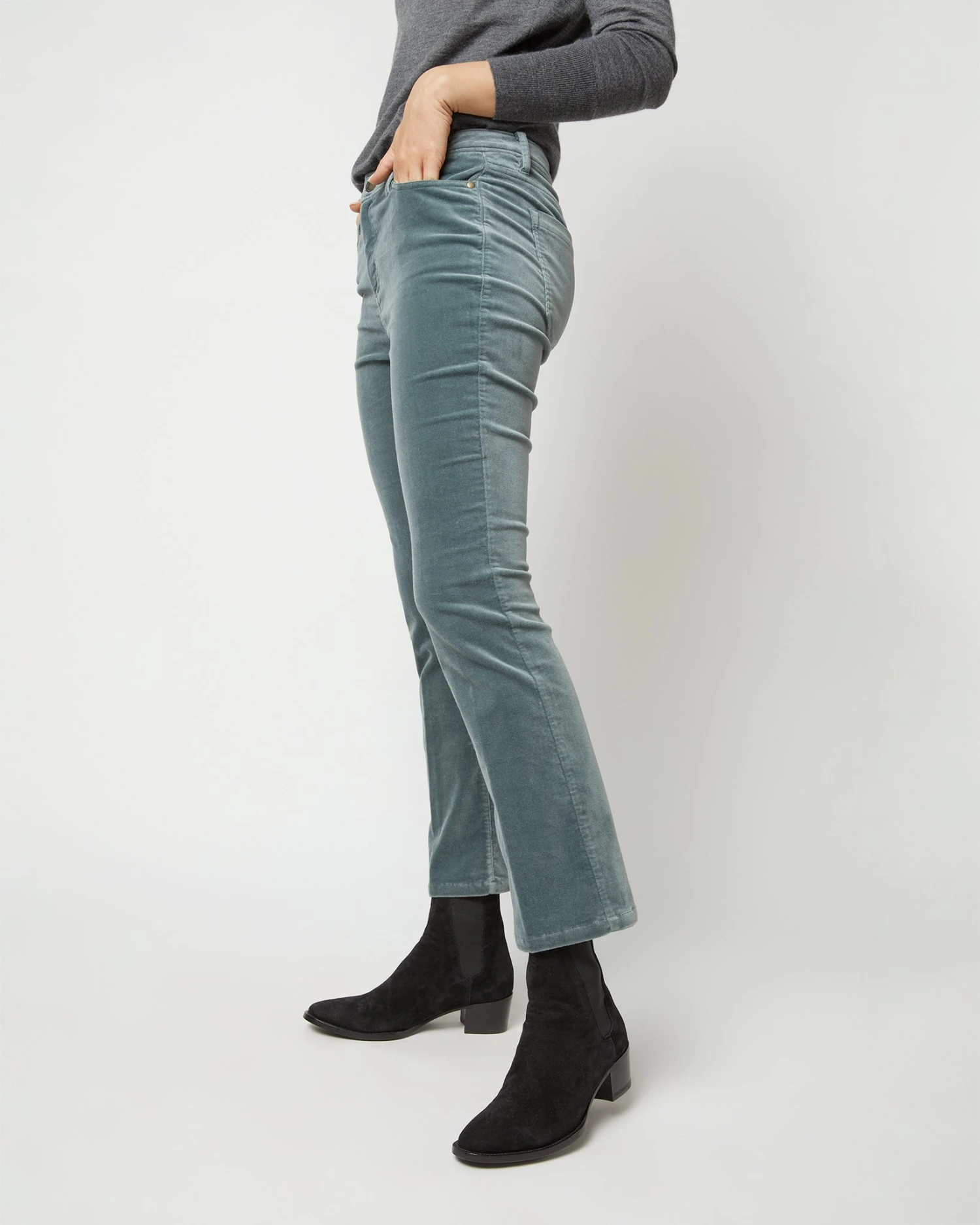 Flare Cropped 5-Pocket Jean In Lovat Stretch Velveteen 6 Flare Cropped 5-Pocket Jean In Lovat Stretch Velveteen - Image 6