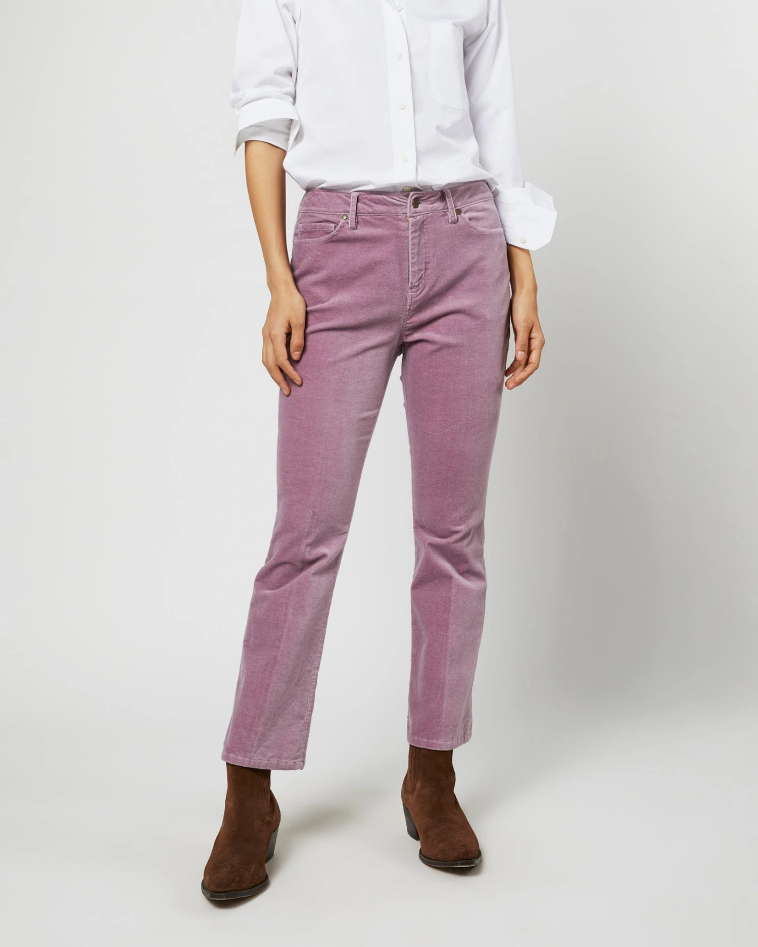 Flare Cropped 5-Pocket Jean In Lavender Stretch Velveteen 2 Flare Cropped 5-Pocket Jean In Lavender Stretch Velveteen - Image 2