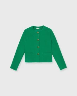 Megan Cardigan Jacket In Green Bouclé Tweed
