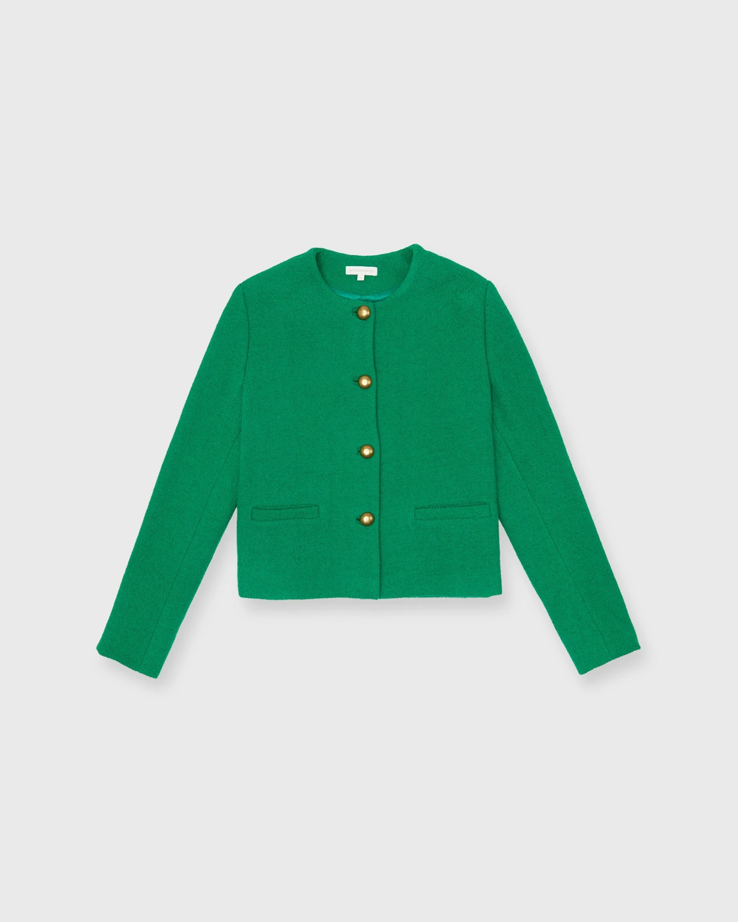 Megan Cardigan Jacket In Green Bouclé Tweed 1 Megan Cardigan Jacket In Green Bouclé Tweed