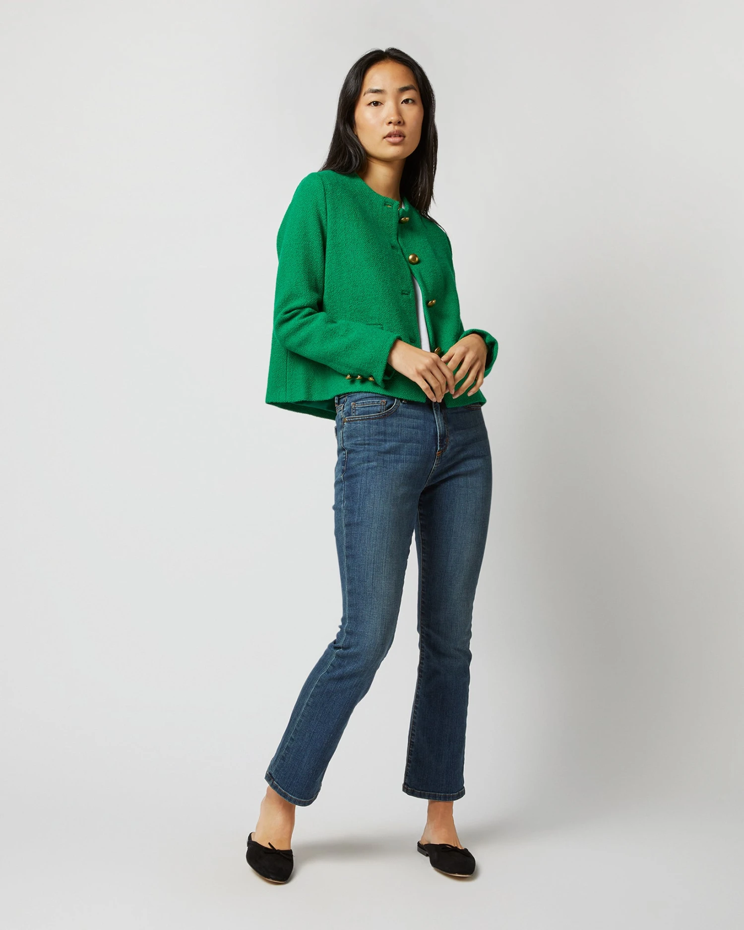 Megan Cardigan Jacket In Green Bouclé Tweed 3 Megan Cardigan Jacket In Green Bouclé Tweed - Image 3