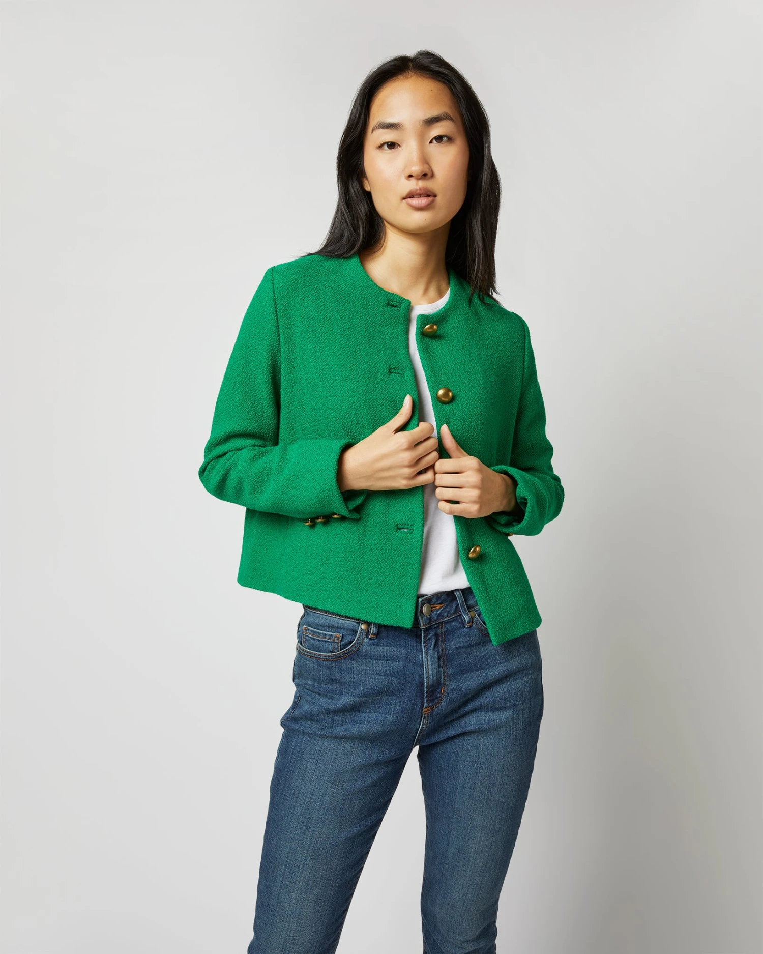 Megan Cardigan Jacket In Green Bouclé Tweed 2 Megan Cardigan Jacket In Green Bouclé Tweed - Image 2