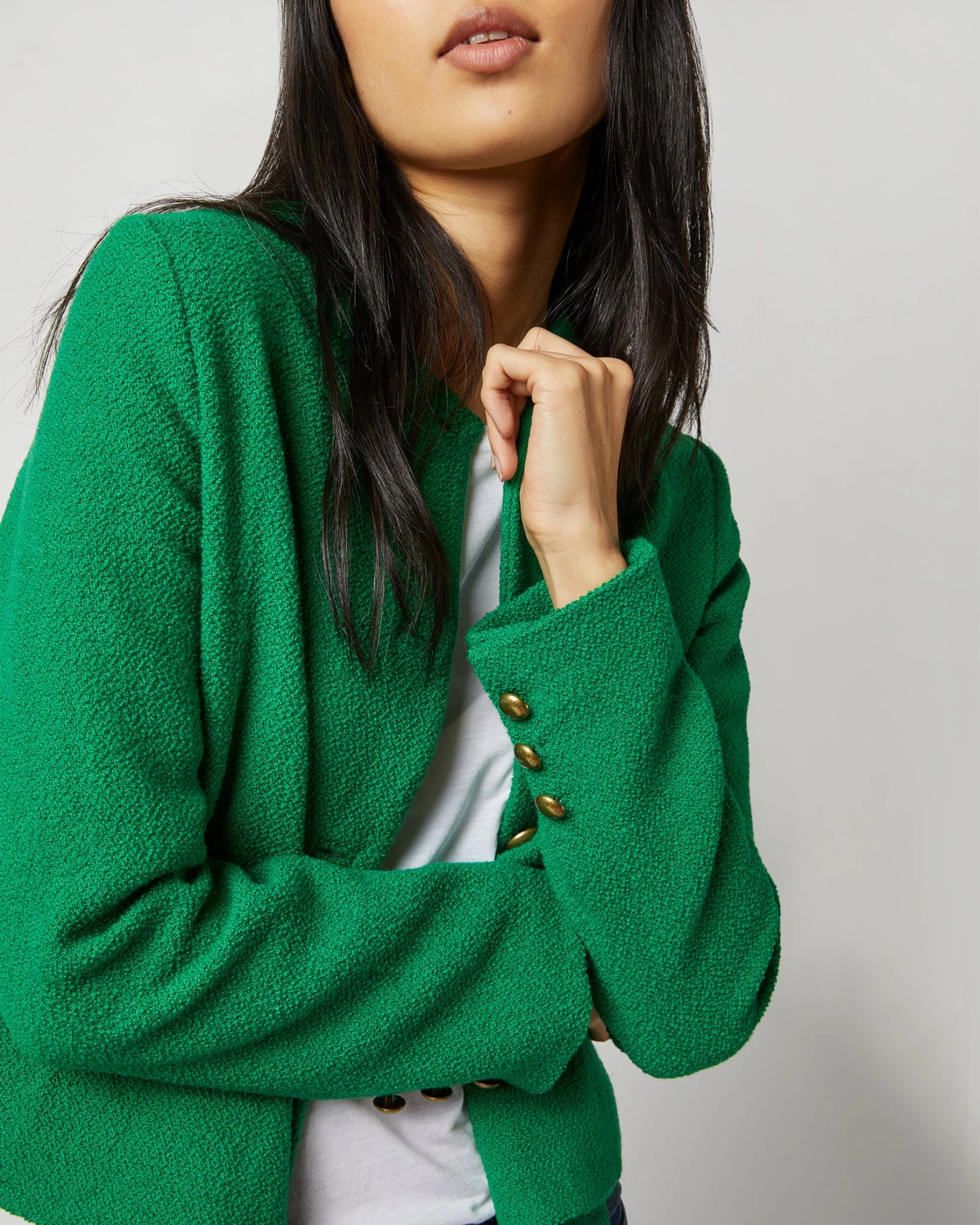 Megan Cardigan Jacket In Green Bouclé Tweed 5 Megan Cardigan Jacket In Green Bouclé Tweed - Image 5