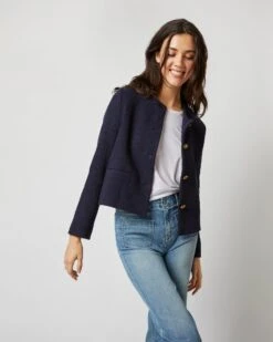 Megan Cardigan Jacket In Navy Bouclé Tweed -HERNO || ULLA JOHNSON || A.P.C. Shop S71410 4516