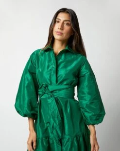 Isla Shirtdress In Green Silk Taffeta 11 Isla Shirtdress In Green Silk Taffeta -HERNO || ULLA JOHNSON || A.P.C. Shop S71411 100