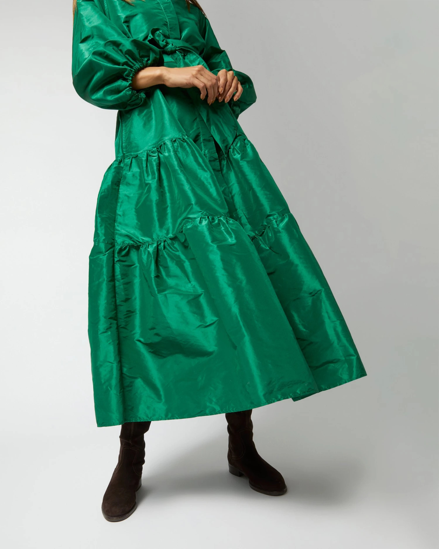 Isla Shirtdress In Green Silk Taffeta 6 Isla Shirtdress In Green Silk Taffeta - Image 6