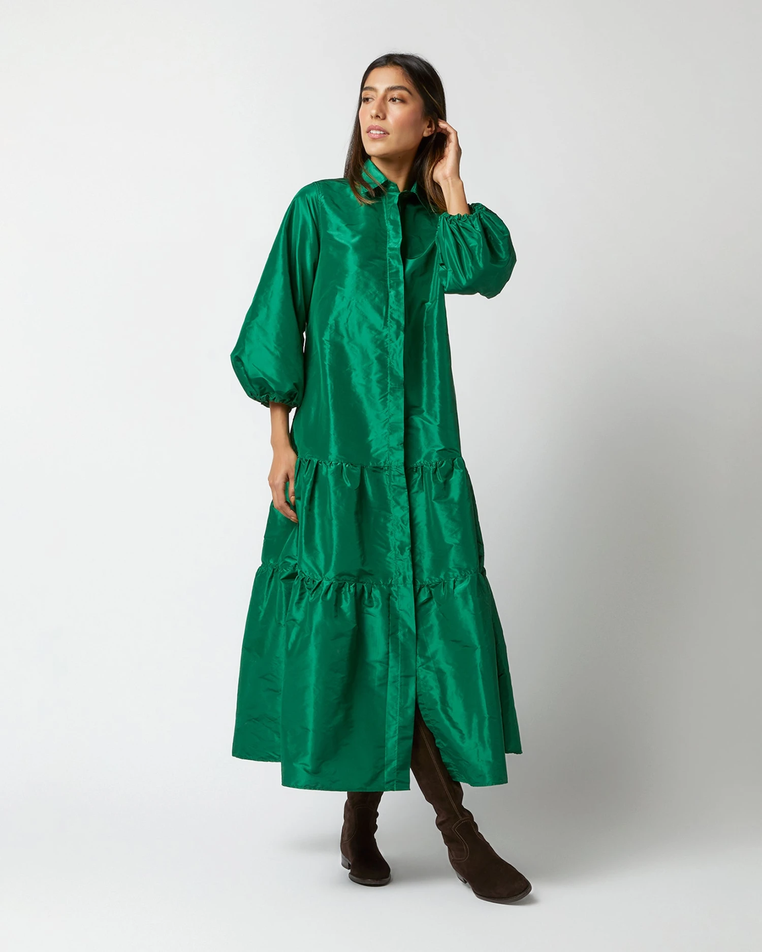 Isla Shirtdress In Green Silk Taffeta 8 Isla Shirtdress In Green Silk Taffeta - Image 8