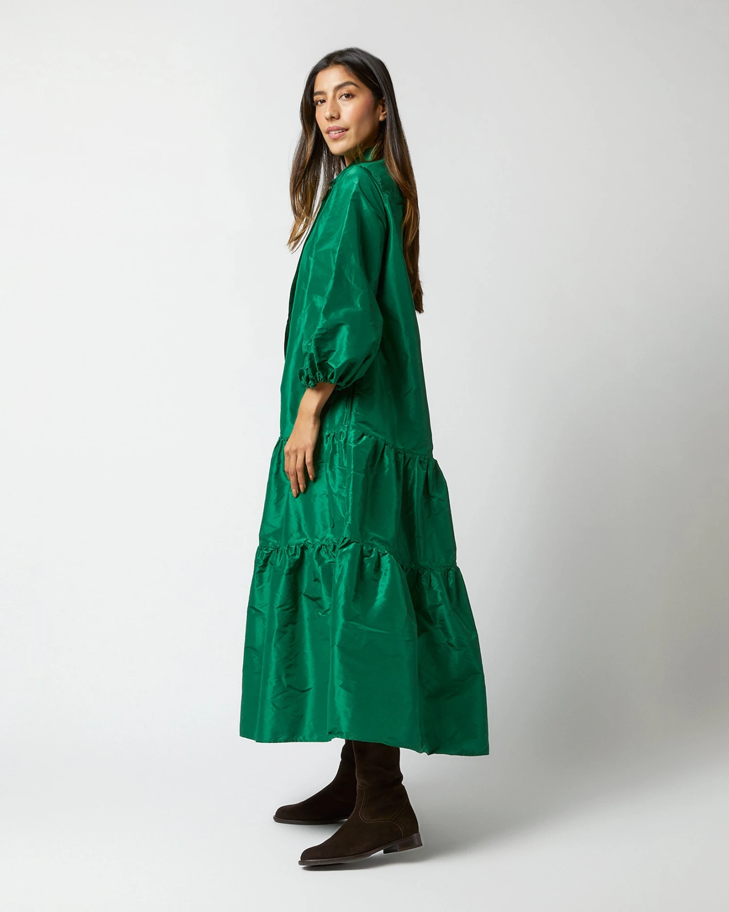 Isla Shirtdress In Green Silk Taffeta 9 Isla Shirtdress In Green Silk Taffeta - Image 9