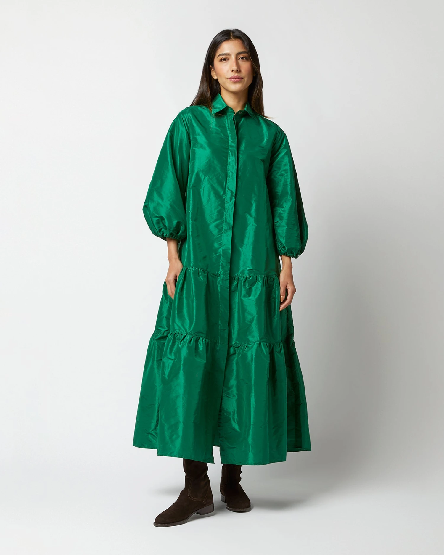 Isla Shirtdress In Green Silk Taffeta 7 Isla Shirtdress In Green Silk Taffeta - Image 7