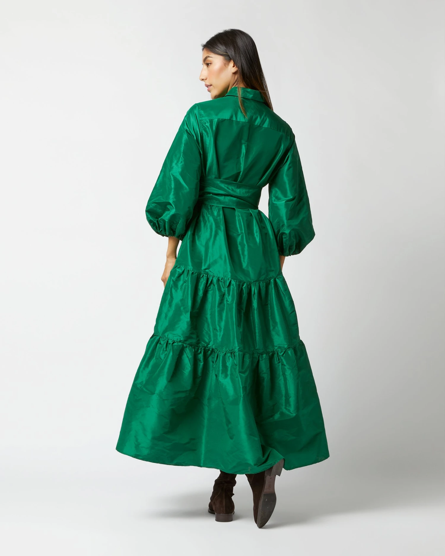 Isla Shirtdress In Green Silk Taffeta 5 Isla Shirtdress In Green Silk Taffeta - Image 5