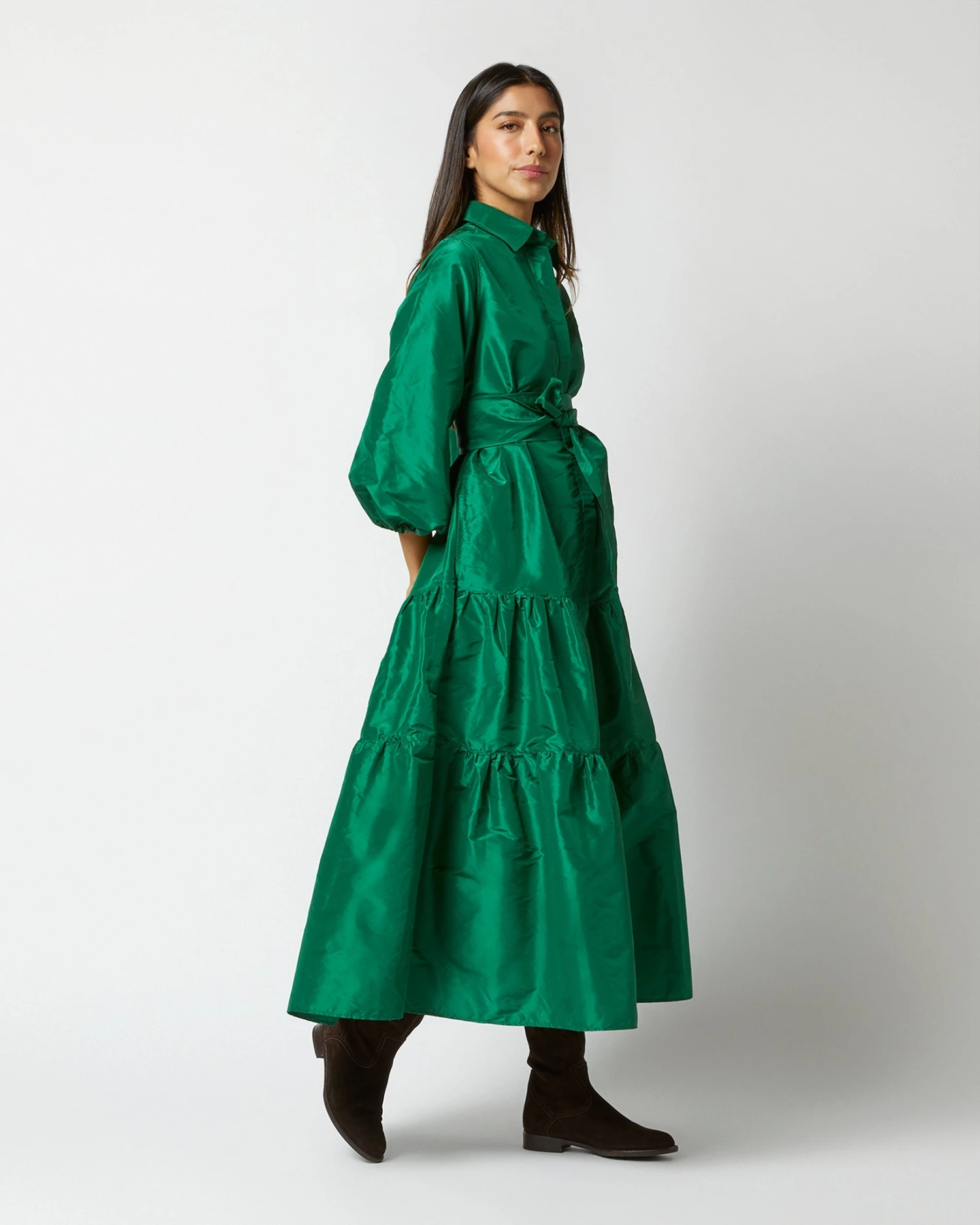 Isla Shirtdress In Green Silk Taffeta 2 Isla Shirtdress In Green Silk Taffeta - Image 2