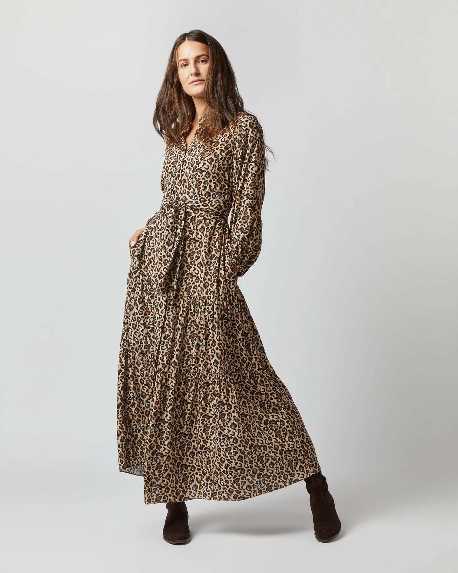 Isla Shirtdress In Camel/Black Painterly Leopard Crepe De Chine 4 Isla Shirtdress In Camel/Black Painterly Leopard Crepe De Chine - Image 4